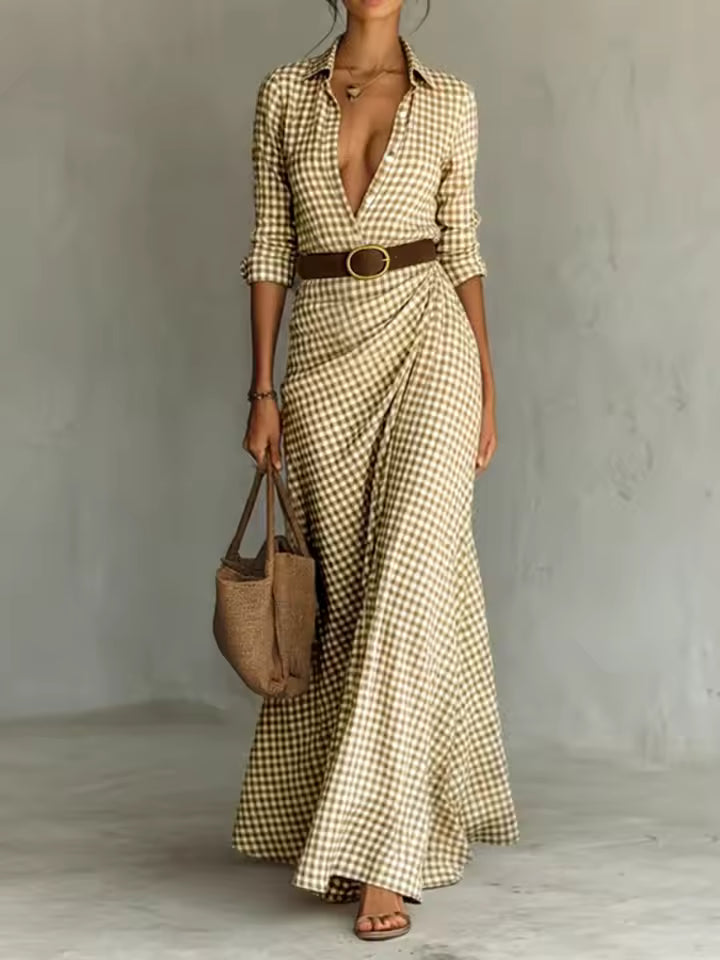 Long gingham-patterned dress